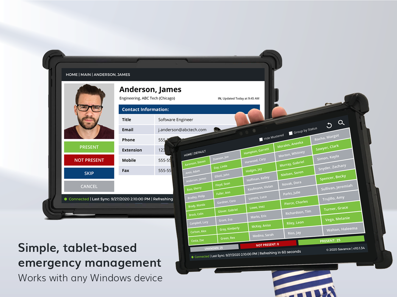 screenshot of Savance Emergency Mustering